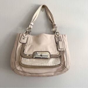 Elegant Cream Kristin Spectator Coach 16810 Satchel with lilac satin int…